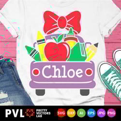 back to school truck svg, school svg, old truck svg, girls monogram svg, dxf, eps, kids, first day of school, silhouette