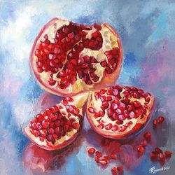 pomegranate oil painting original art fruit painting kitchen still life wall decor red pomegranate art gift for women