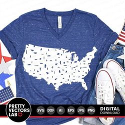 usa map svg, grunge america svg, 4th of july cut files, patriotic svg, dxf, eps, png, stars & stripes, distressed clipar