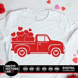 valentine's truck svg, red vintage truck svg, valentine's day cut files, truck with hearts svg dxf eps png, love clipart