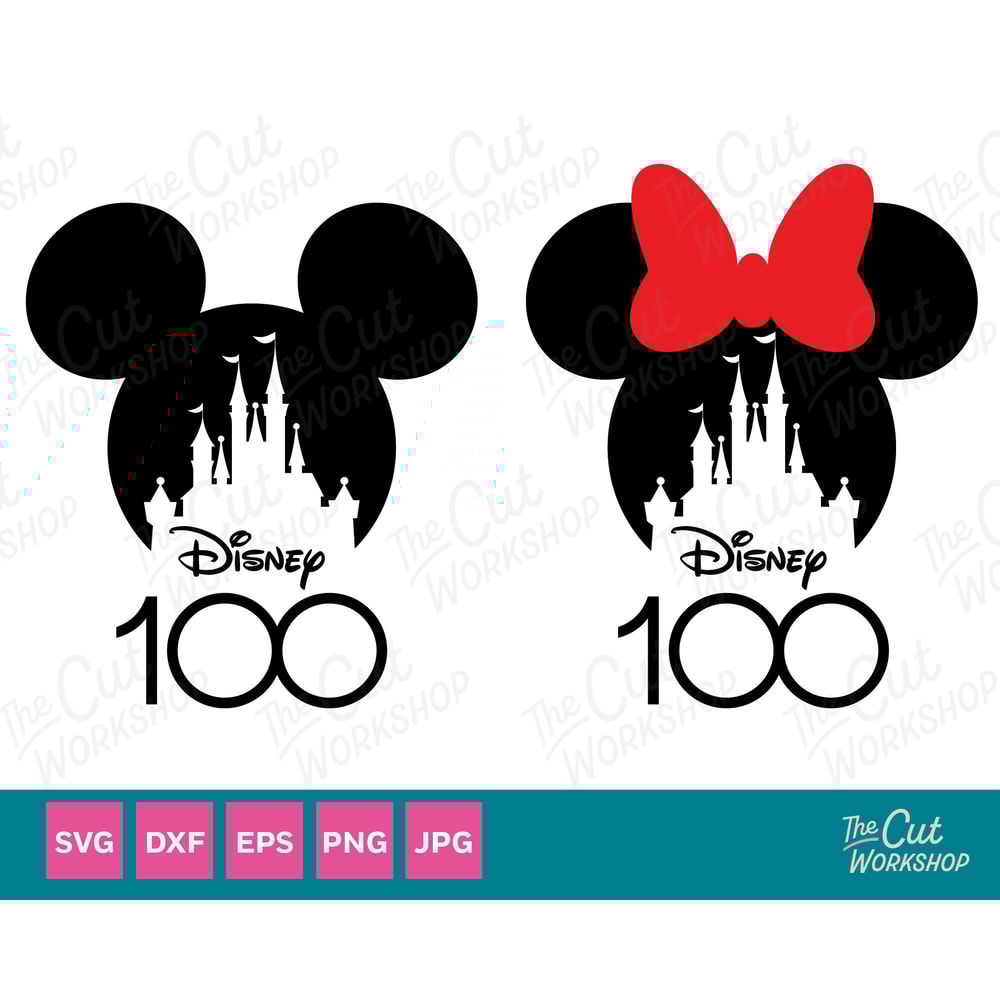 100 Years of Wonder Anniversary Mouse Ears with Bow and Castle SVG Clipart Digital Download Sublimation Cricut Cut File Png Dxf Eps Jpg - 1.jpg