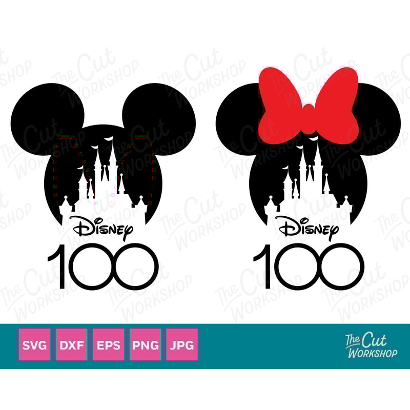 100 Years of Wonder Anniversary Mouse Ears with Bow and Castle SVG Clipart Digital Download Sublimation Cricut Cut File Png Dxf Eps Jpg - 1.jpg
