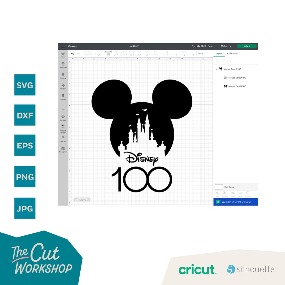 100 Years of Wonder Anniversary Mouse Ears with Bow and Castle SVG Clipart Digital Download Sublimation Cricut Cut File Png Dxf Eps Jpg - 5.jpg