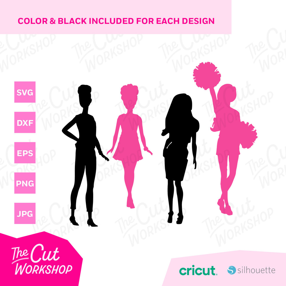 Barbi Doll Silhouettes Bundle Babe Dance Cheer Mermaid Princess Pink  SVG PNG JPG Clipart Digital Download Sublimation Cricut Cut File Dxf - 4.jpg