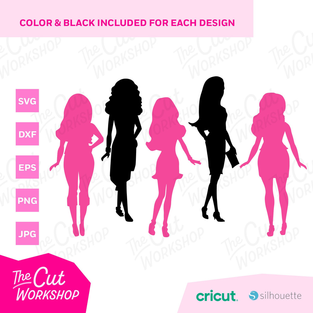 Barbi Doll Silhouettes Bundle Babe Dance Cheer Mermaid Princess Pink  SVG PNG JPG Clipart Digital Download Sublimation Cricut Cut File Dxf - 5.jpg
