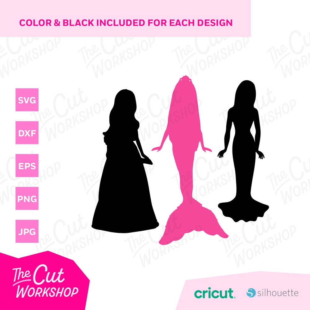 Barbi Doll Silhouettes Bundle Babe Dance Cheer Mermaid Princess Pink  SVG PNG JPG Clipart Digital Download Sublimation Cricut Cut File Dxf - 6.jpg