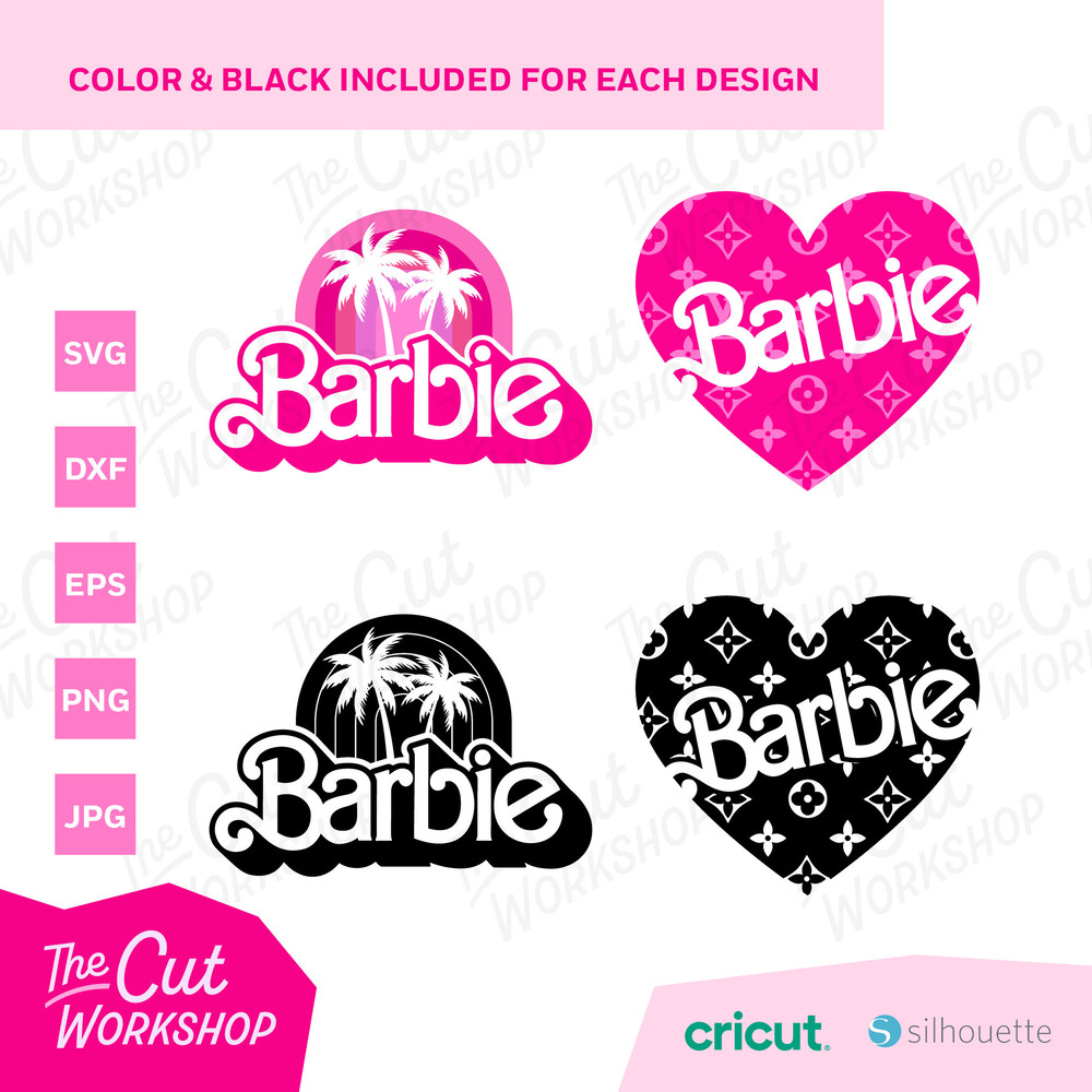 Barbi Retro Logo Bundle Palms Heart Stars Pink  Color Layered Black  SVG PNG JPG Clipart Digital Download Sublimation Cricut Cut File Dxf - 2.jpg