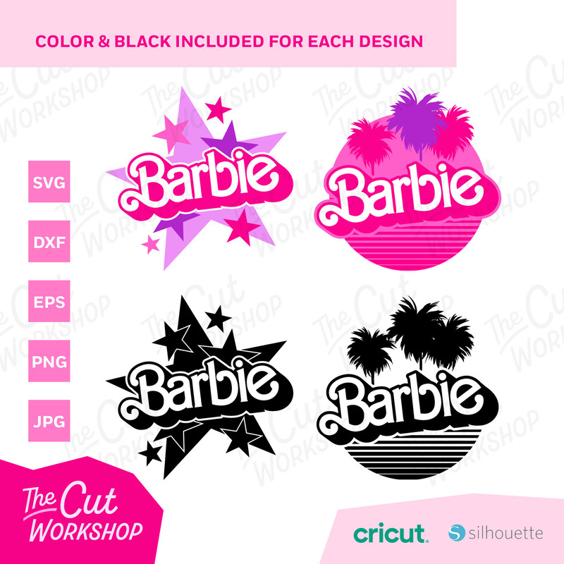 Barbi Retro Logo Bundle Palms Heart Stars Pink  Color Layered Black  SVG PNG JPG Clipart Digital Download Sublimation Cricut Cut File Dxf - 3.jpg