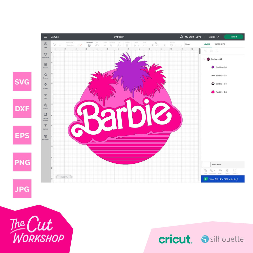 Barbi Retro Logo Bundle Palms Heart Stars Pink  Color Layered Black  SVG PNG JPG Clipart Digital Download Sublimation Cricut Cut File Dxf - 5.jpg