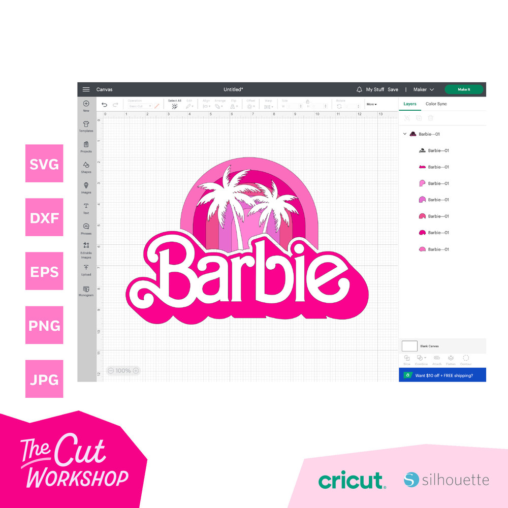 Barbi Retro Logo Bundle Palms Heart Stars Pink  Color Layered Black  SVG PNG JPG Clipart Digital Download Sublimation Cricut Cut File Dxf - 6.jpg