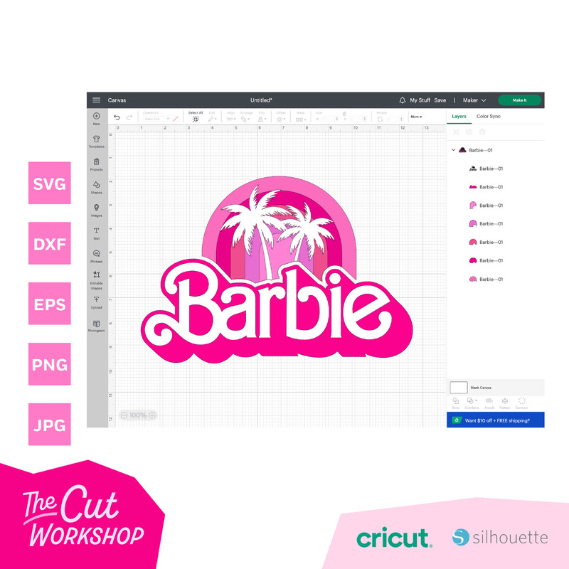 Barbi Retro Logo Bundle Palms Heart Stars Pink  Color Layered Black  SVG PNG JPG Clipart Digital Download Sublimation Cricut Cut File Dxf - 6.jpg