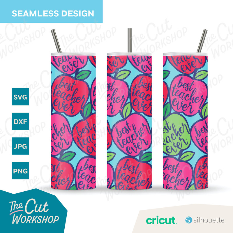 Best Teacher Ever Burst Tumbler Template, Seamless Design 20oz Straight Skinny Tumbler SVG PNG DXF jpg Sublimation Double sided tape - 2.jpg