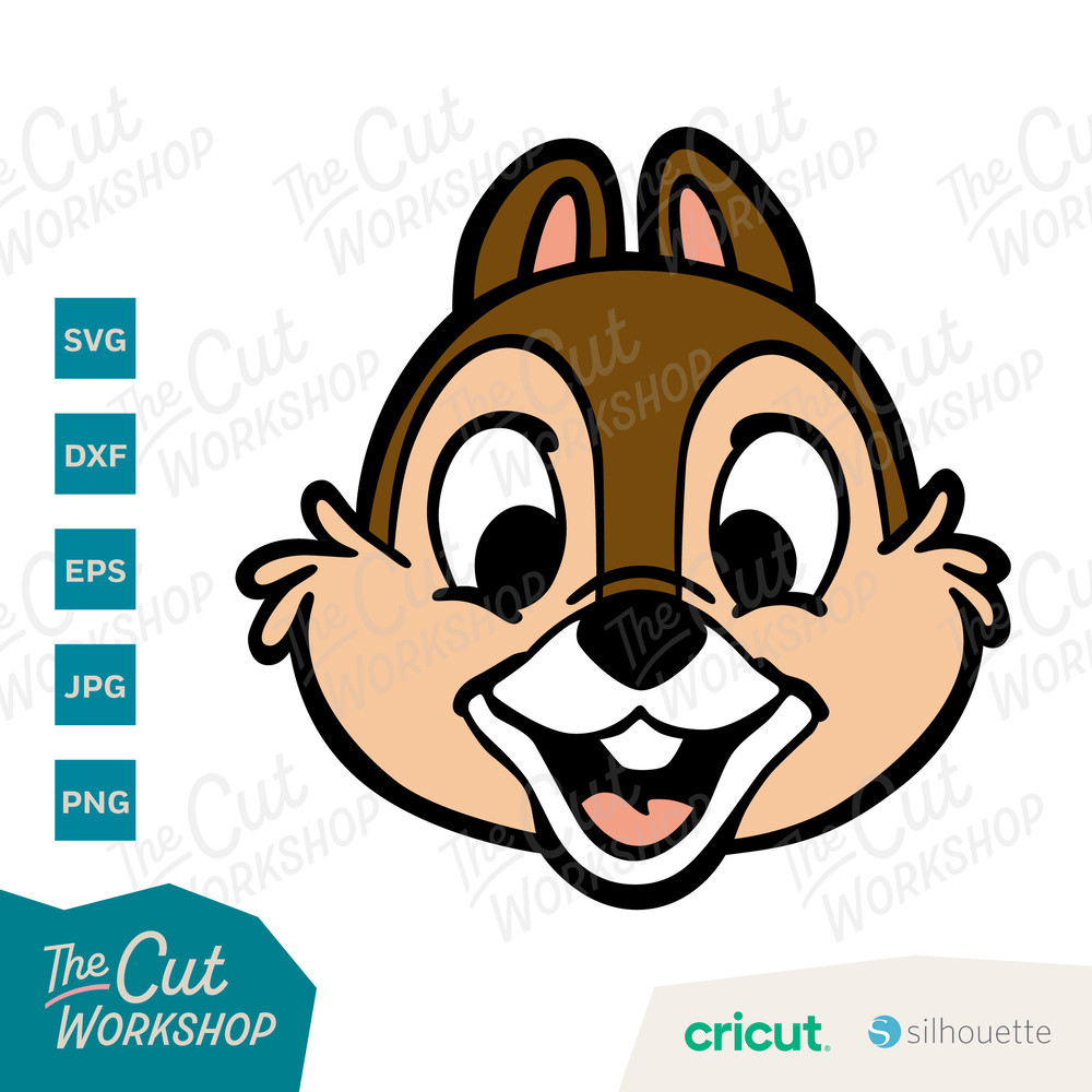 Chip Chipmunk Head Face Smiling Chip n Dale 1 Color and LAYERED BUNDLE  SVG Clipart Digital Download Sublimation Cut File Png Dxf Eps Jpg - 4.jpg