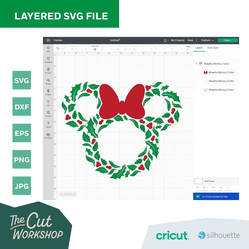 Christmas Holiday Wreath Mickey Minnie Mouse Ears 2 COLOR SVG Clipart Images Digital Download Sublimation Cricut Cut File Png Dxf Jpg - 4.jpg