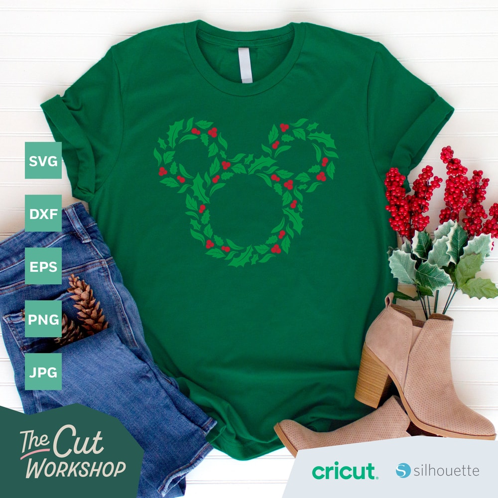 Christmas Holiday Wreath Mickey Minnie Mouse Ears 2 COLOR SVG Clipart Images Digital Download Sublimation Cricut Cut File Png Dxf Jpg - 6.jpg