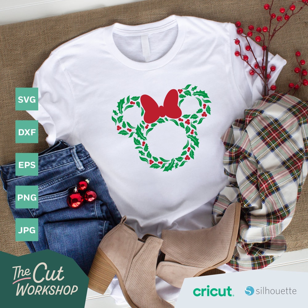 Christmas Holiday Wreath Mickey Minnie Mouse Ears 2 COLOR SVG Clipart Images Digital Download Sublimation Cricut Cut File Png Dxf Jpg - 7.jpg