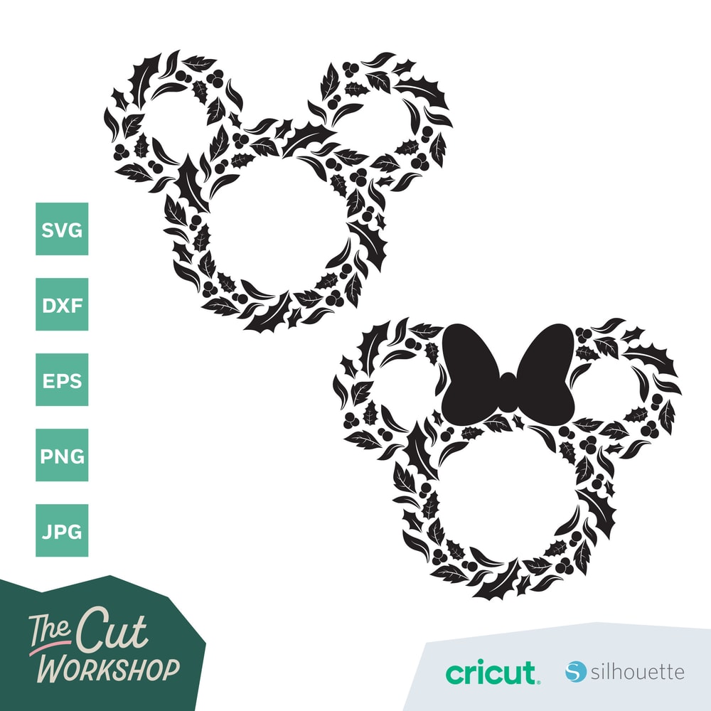 Christmas Holiday Wreath Mickey Minnie Mouse Ears 2 COLOR SVG Clipart Images Digital Download Sublimation Cricut Cut File Png Dxf Jpg - 8.jpg