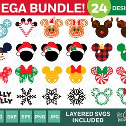 christmas mickey minnie mouse ears mega bundle  svg clipart images digital download sublimation cricut cut file png dxf