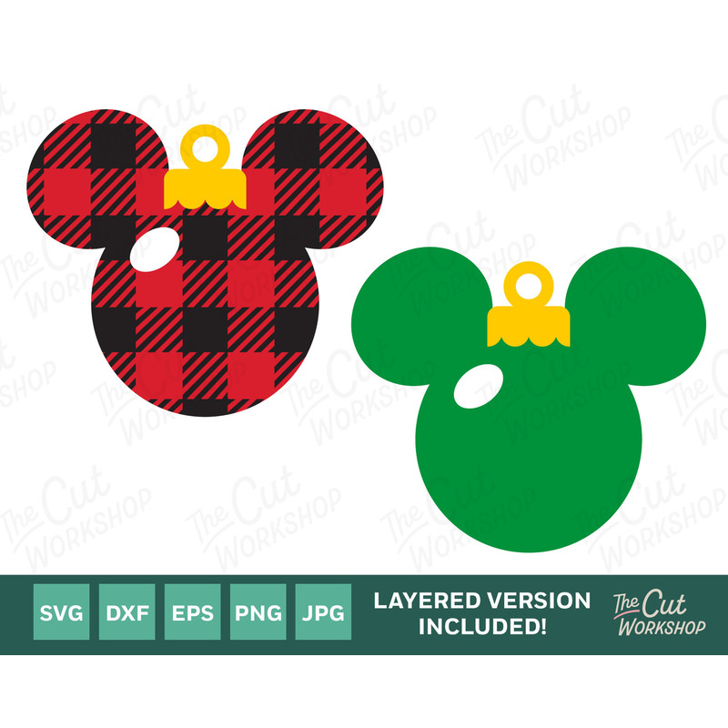 Christmas Tree Ornament Mickey Minnie Mouse Ears Buffalo Plaid  SVG Clipart Images Digital Download Sublimation Cricut Cut File Png Dxf Jpg - 1.jpg