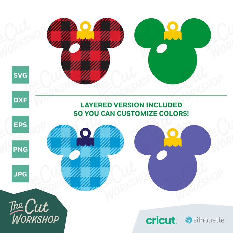 Christmas Tree Ornament Mickey Minnie Mouse Ears Buffalo Plaid  SVG Clipart Images Digital Download Sublimation Cricut Cut File Png Dxf Jpg - 2.jpg