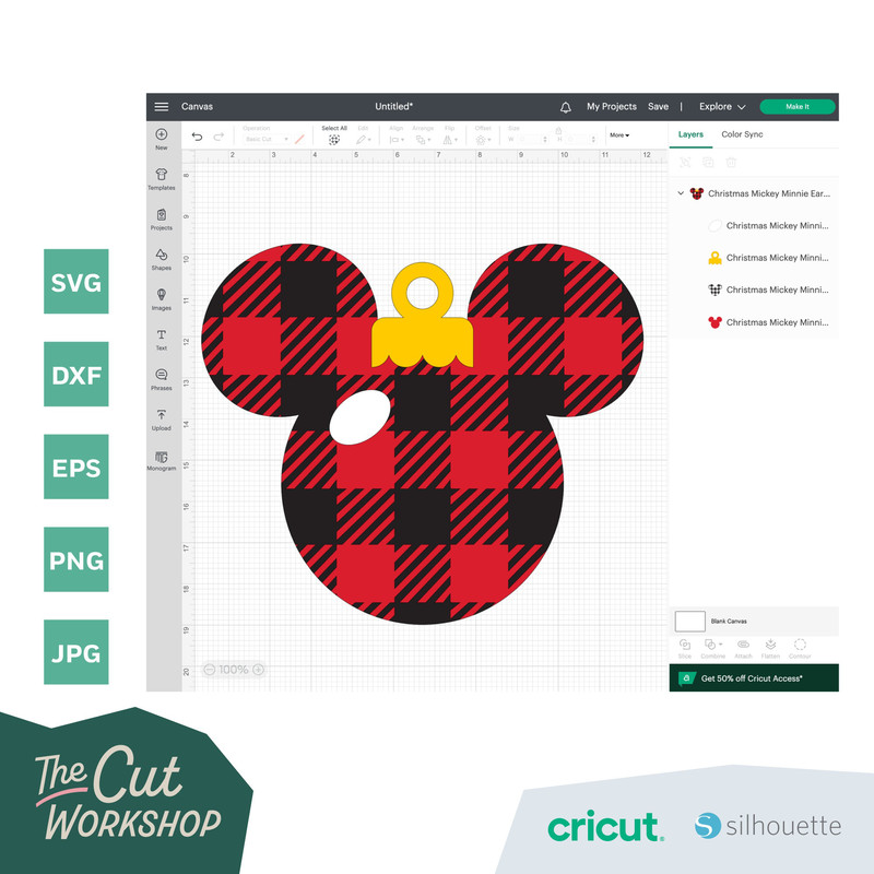 Christmas Tree Ornament Mickey Minnie Mouse Ears Buffalo Plaid  SVG Clipart Images Digital Download Sublimation Cricut Cut File Png Dxf Jpg - 4.jpg
