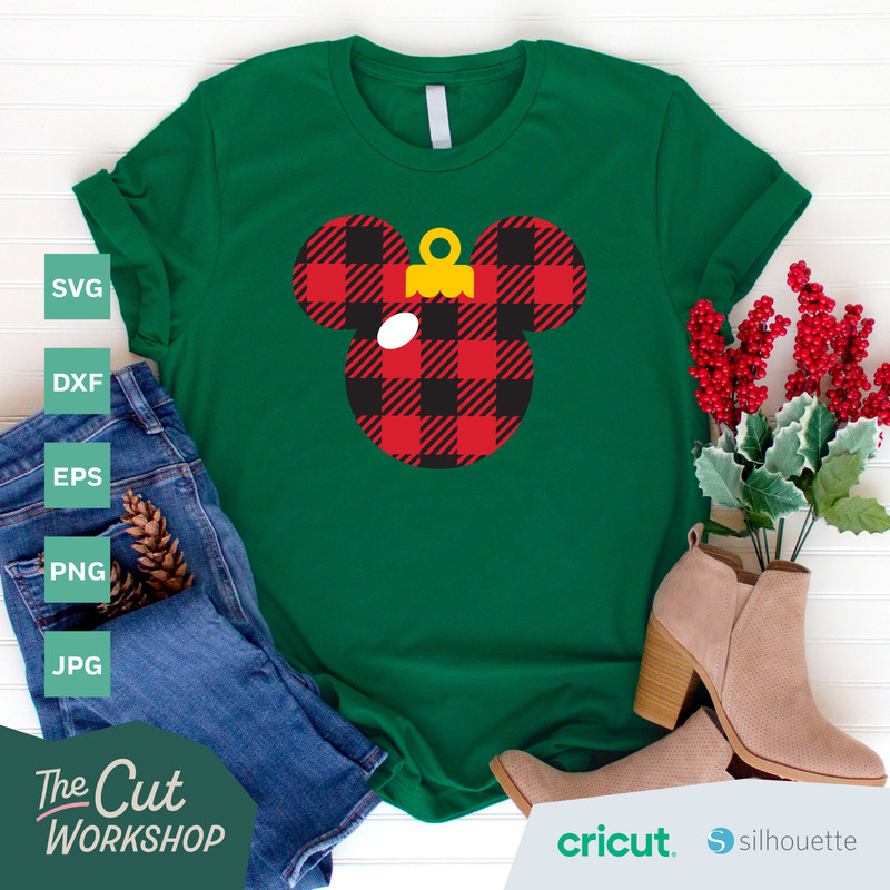Christmas Tree Ornament Mickey Minnie Mouse Ears Buffalo Plaid  SVG Clipart Images Digital Download Sublimation Cricut Cut File Png Dxf Jpg - 6.jpg