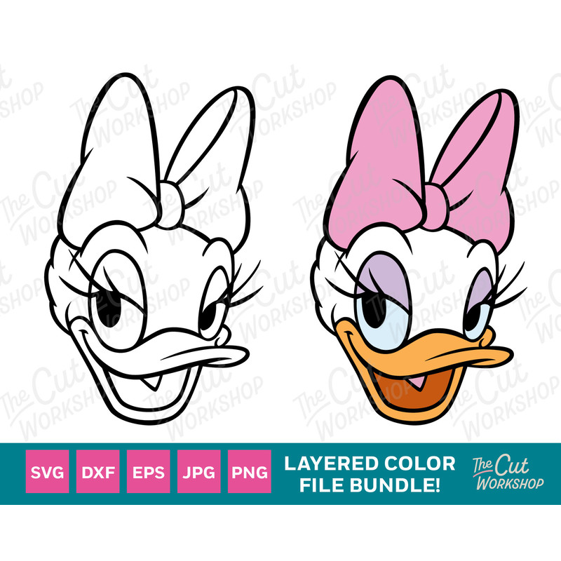 Daisy Duck Head Face Smiling 1 Color and LAYERED BUNDLE  SVG Clipart Digital Download Sublimation Cut File Png Dxf Eps Jpg - 1.jpg