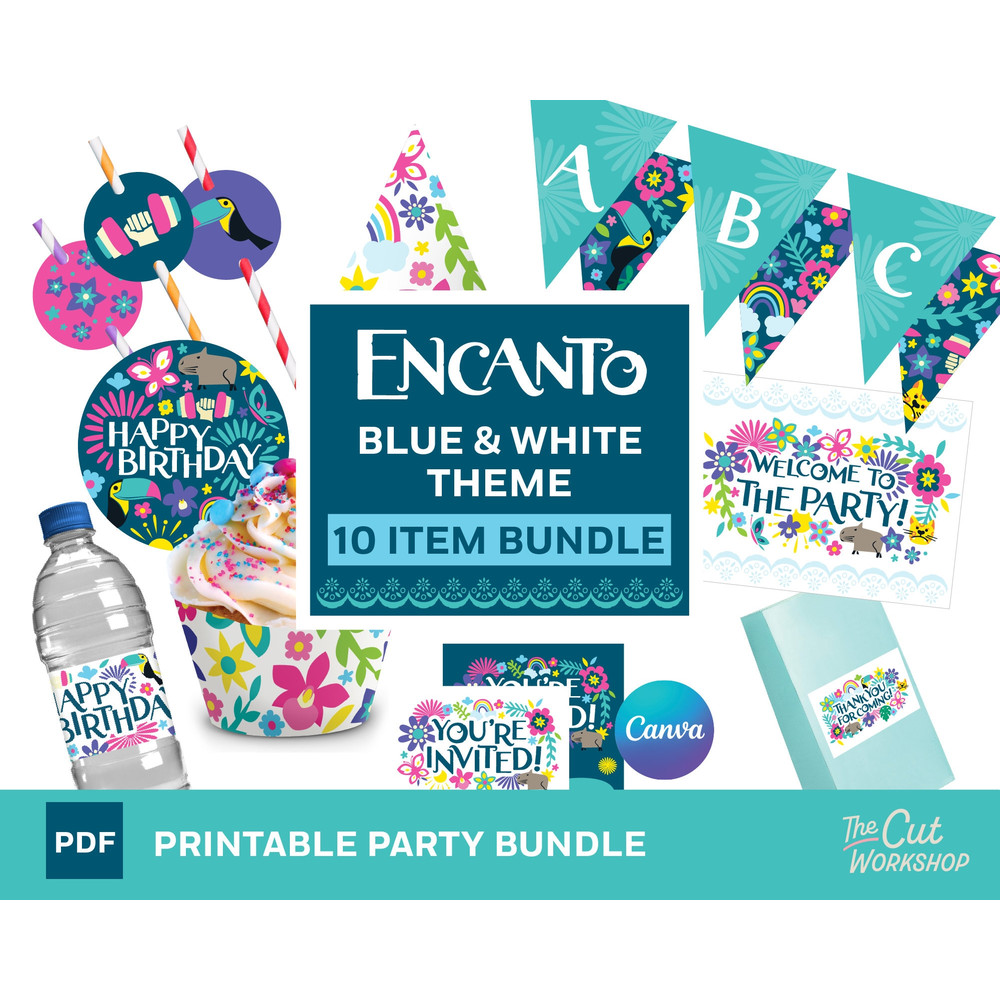 Encanto Birthday Party Printable Bundle - 10 ITEM Bundle - BLUE Theme - PDF Instant Digital Download - 1.jpg