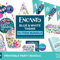 encanto birthday party printable bundle  10 item bundle  blue theme  pdf instant digital download