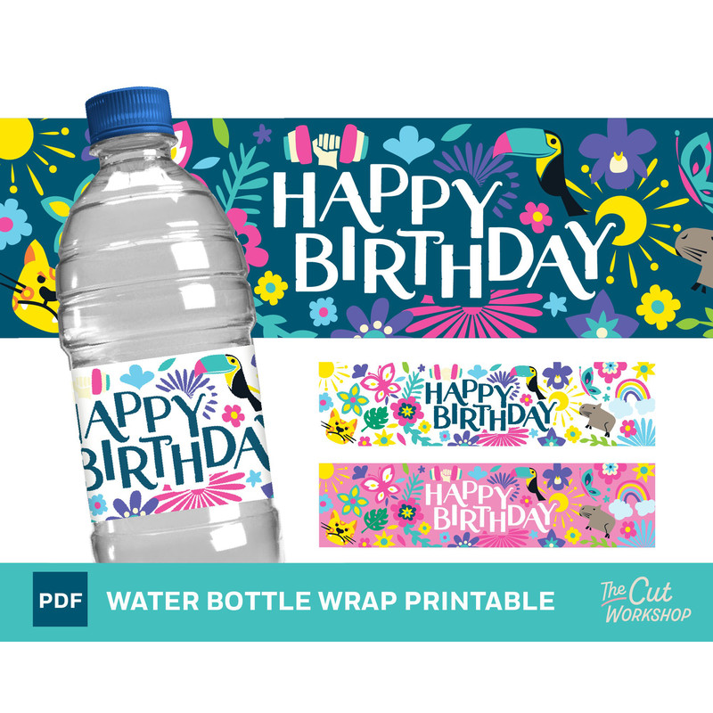 Encanto Birthday Party WATER BOTTLE Wrap Printable - Blue, White and Pink Themes Included - PDF Instant Digital Download - 1.jpg