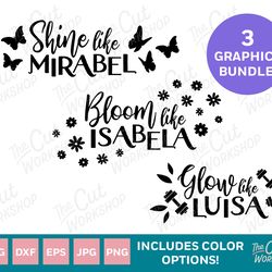 encanto mirabel isabela luisa madrigal sisters bundle  svg encanto clipart images digital download sublimation cut file
