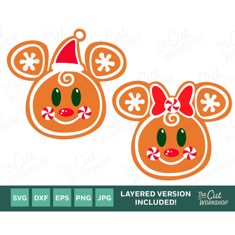 Gingerbread Cookie Christmas Mickey Minnie Mouse Ears  SVG Clipart Images Digital Download Sublimation Cricut Cut File Png Dxf Jpg - 1.jpg