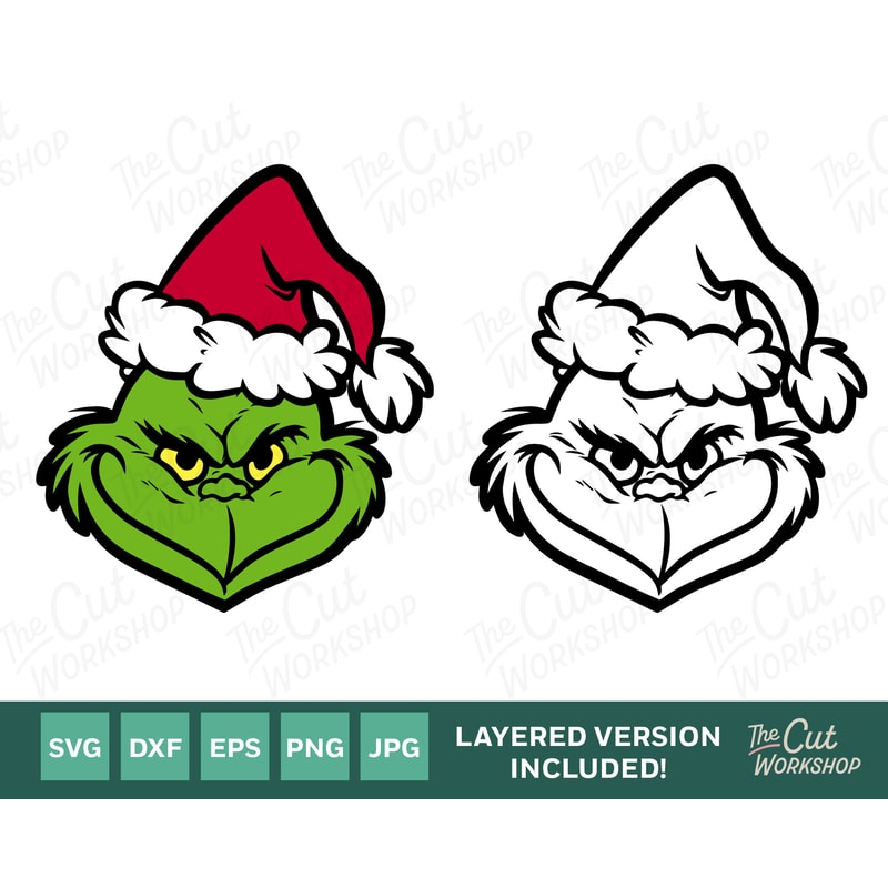 Green Smile Face with Santa Hat Layered SVG Clipart Images Digital Download Sublimation Cricut Cut File Png Dxf Jpg - 1.jpg