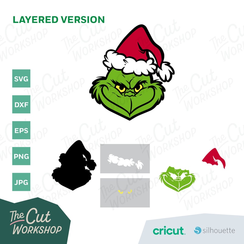 Green Smile Face with Santa Hat Layered SVG Clipart Images Digital Download Sublimation Cricut Cut File Png Dxf Jpg - 2.jpg