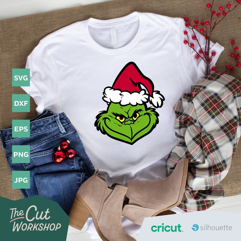 Green Smile Face with Santa Hat Layered SVG Clipart Images Digital Download Sublimation Cricut Cut File Png Dxf Jpg - 5.jpg