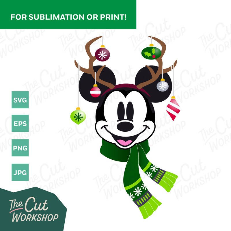 Holiday Antlers Mickey Minnie Mouse Ears Christmas Ornaments SVG Clipart Images Digital Download SUBLIMATION PRINT File Png Dxf Jpg - 3.jpg