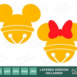 jingle bell christmas mickey minnie mouse ears svg clipart images digital download sublimation cricut cut file png dxf