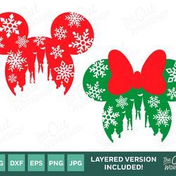 magic kingdom castle snowflakes mickey minnie mouse ears  svg clipart images digital download sublimation cricut cut fil