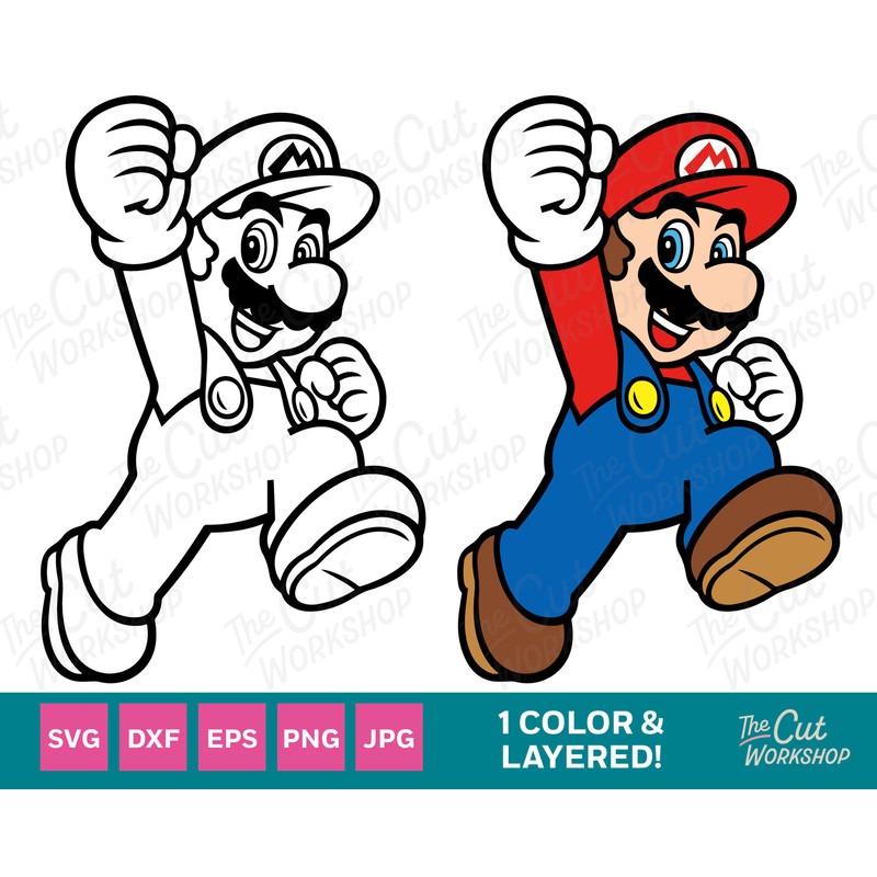 Mario Jumping Fist Super Mario Layered 1 Color  SVG Clipart Digital Download Sublimation Cricut Cut File Png Dxf Eps Jpg - 1.jpg