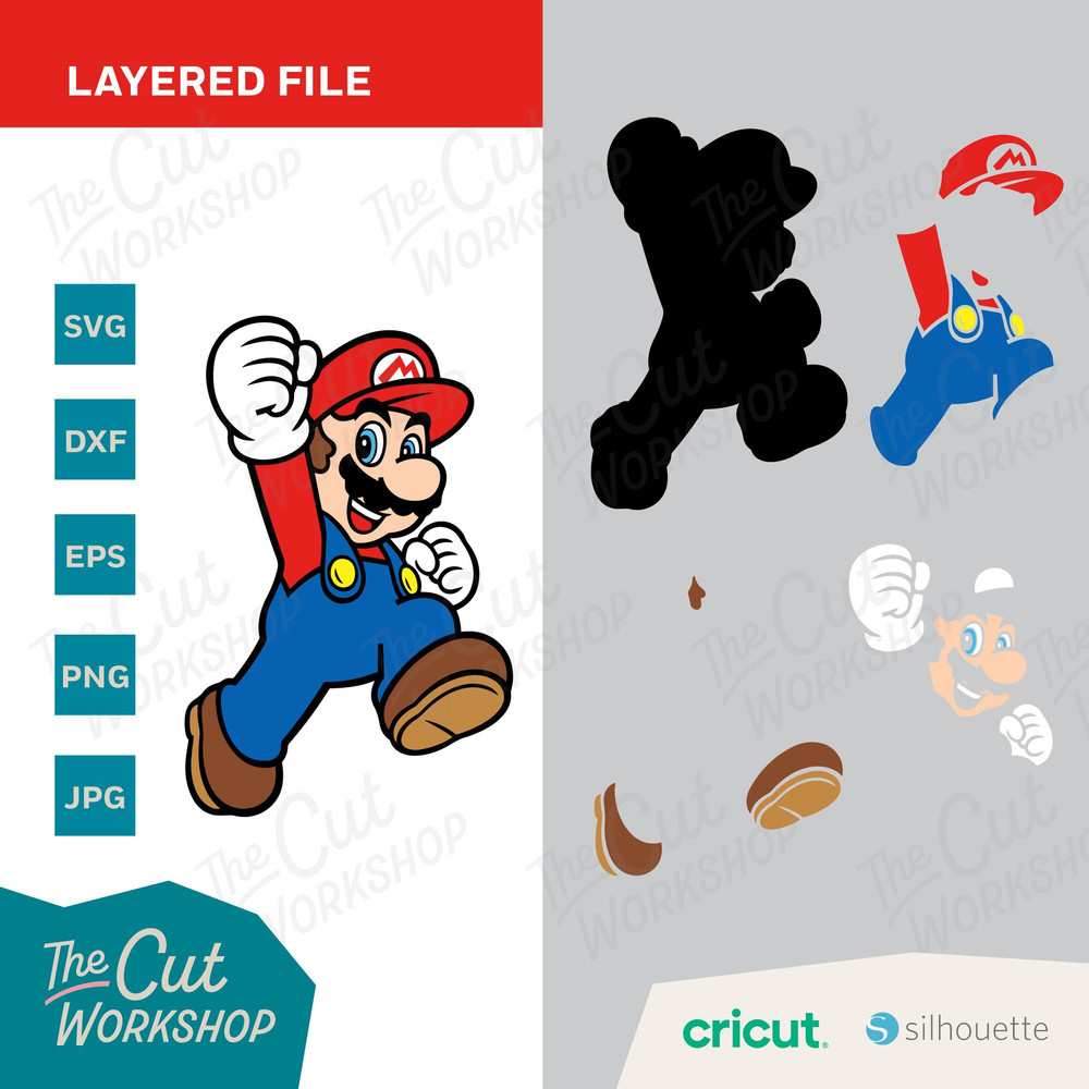 Mario Jumping Fist Super Mario Layered 1 Color  SVG Clipart Digital Download Sublimation Cricut Cut File Png Dxf Eps Jpg - 2.jpg