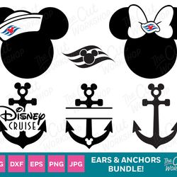 mickey sailor hat minnie mouse ears and anchors cruise bundle  svg clipart images digital download sublimation cricut cu