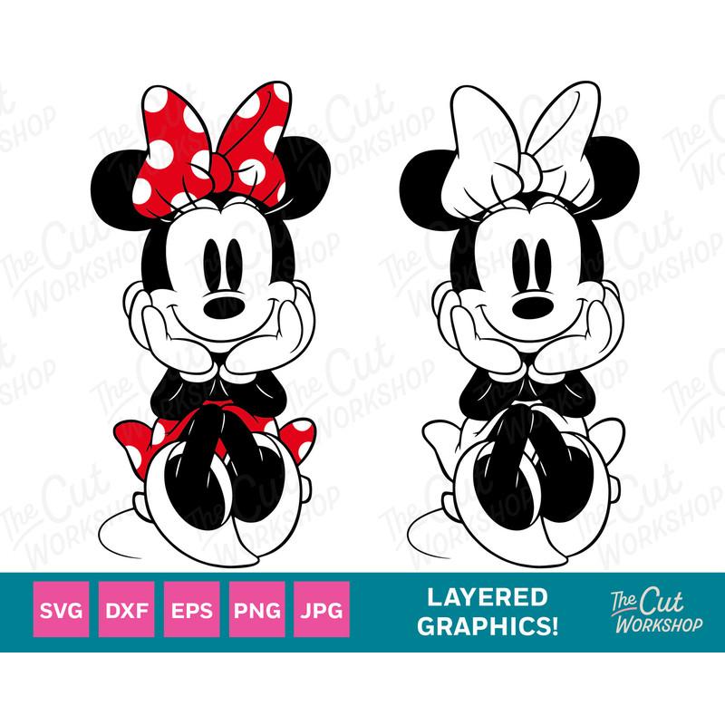 Minnie Mouse Vintage Cute Cuddly Sitting 2 & 3 color layered SVG Clipart Images Digital Download Sublimation Cricut Cut File Png Dxf Eps - 1.jpg