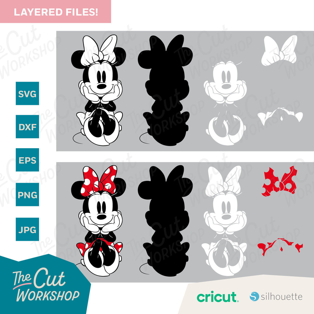 Minnie Mouse Vintage Cute Cuddly Sitting 2 & 3 color layered SVG Clipart Images Digital Download Sublimation Cricut Cut File Png Dxf Eps - 2.jpg