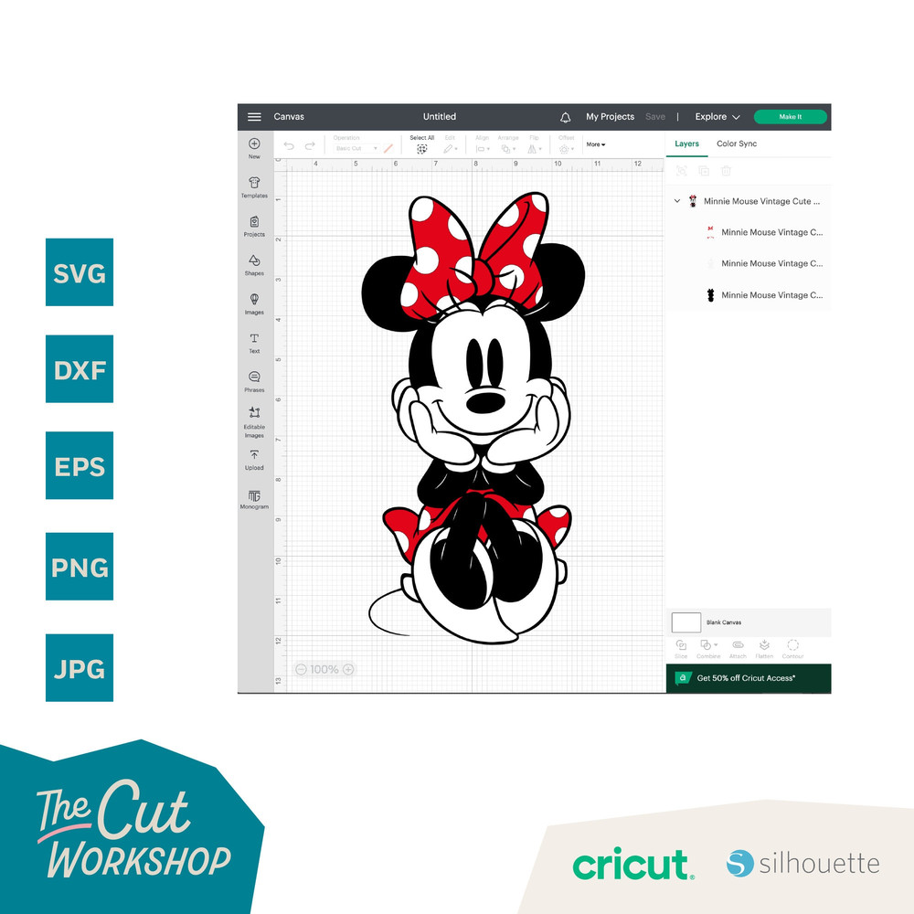 Minnie Mouse Vintage Cute Cuddly Sitting 2 & 3 color layered SVG Clipart Images Digital Download Sublimation Cricut Cut File Png Dxf Eps - 3.jpg