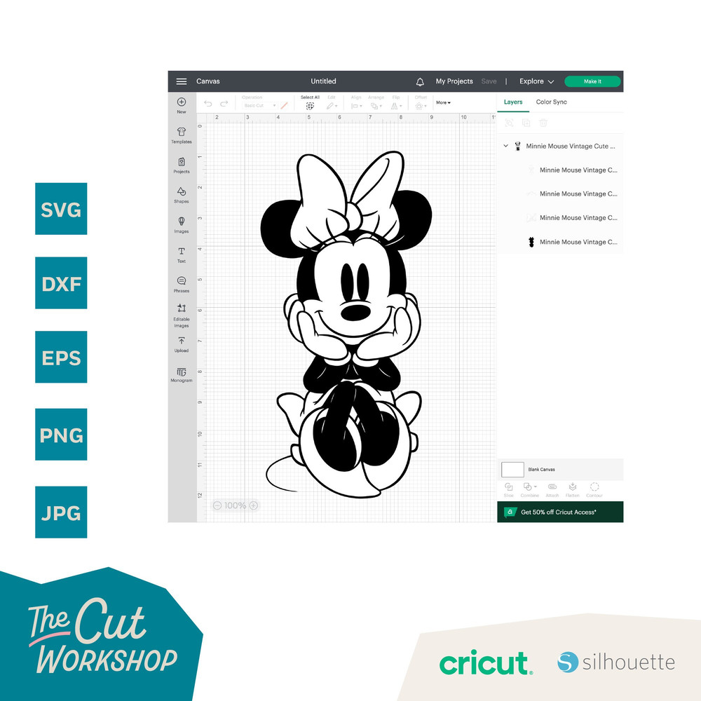 Minnie Mouse Vintage Cute Cuddly Sitting 2 & 3 color layered SVG Clipart Images Digital Download Sublimation Cricut Cut File Png Dxf Eps - 4.jpg