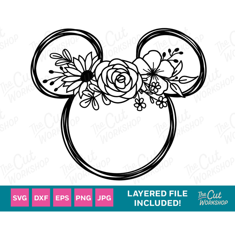 Mouse Ears Flower Crown Floral  SVG Clipart Images Digital Download Sublimation Cricut Cut File Png Dxf Jpg - 1.jpg