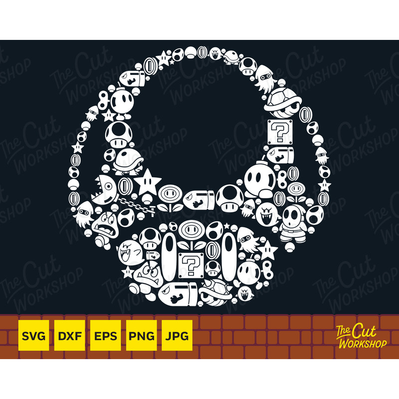 Mushroom Mosaic Style Super Mario Kart 1-Up Power Up Mushroom SVG PNG Clipart Digital Download Sublimation Cricut Cut File Dxf Eps Jpg - 1.jpg