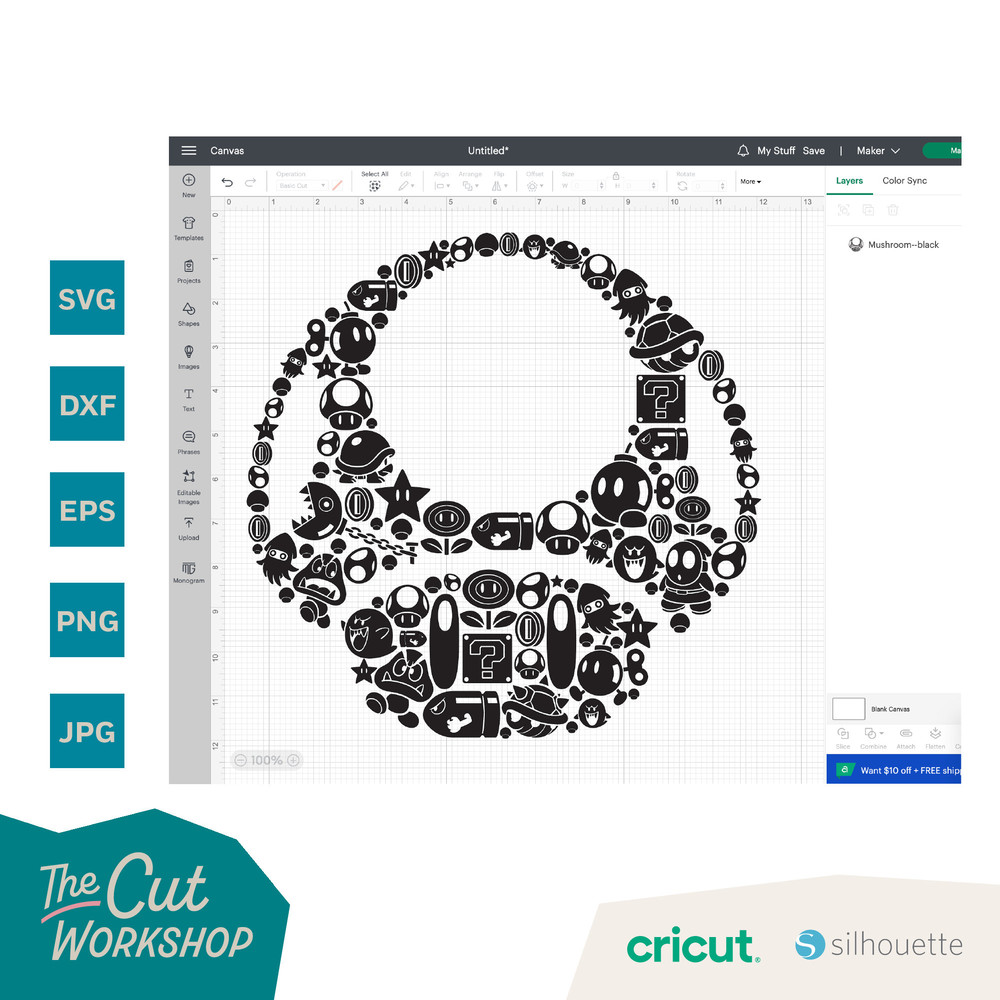 Mushroom Mosaic Style Super Mario Kart 1-Up Power Up Mushroom SVG PNG Clipart Digital Download Sublimation Cricut Cut File Dxf Eps Jpg - 3.jpg