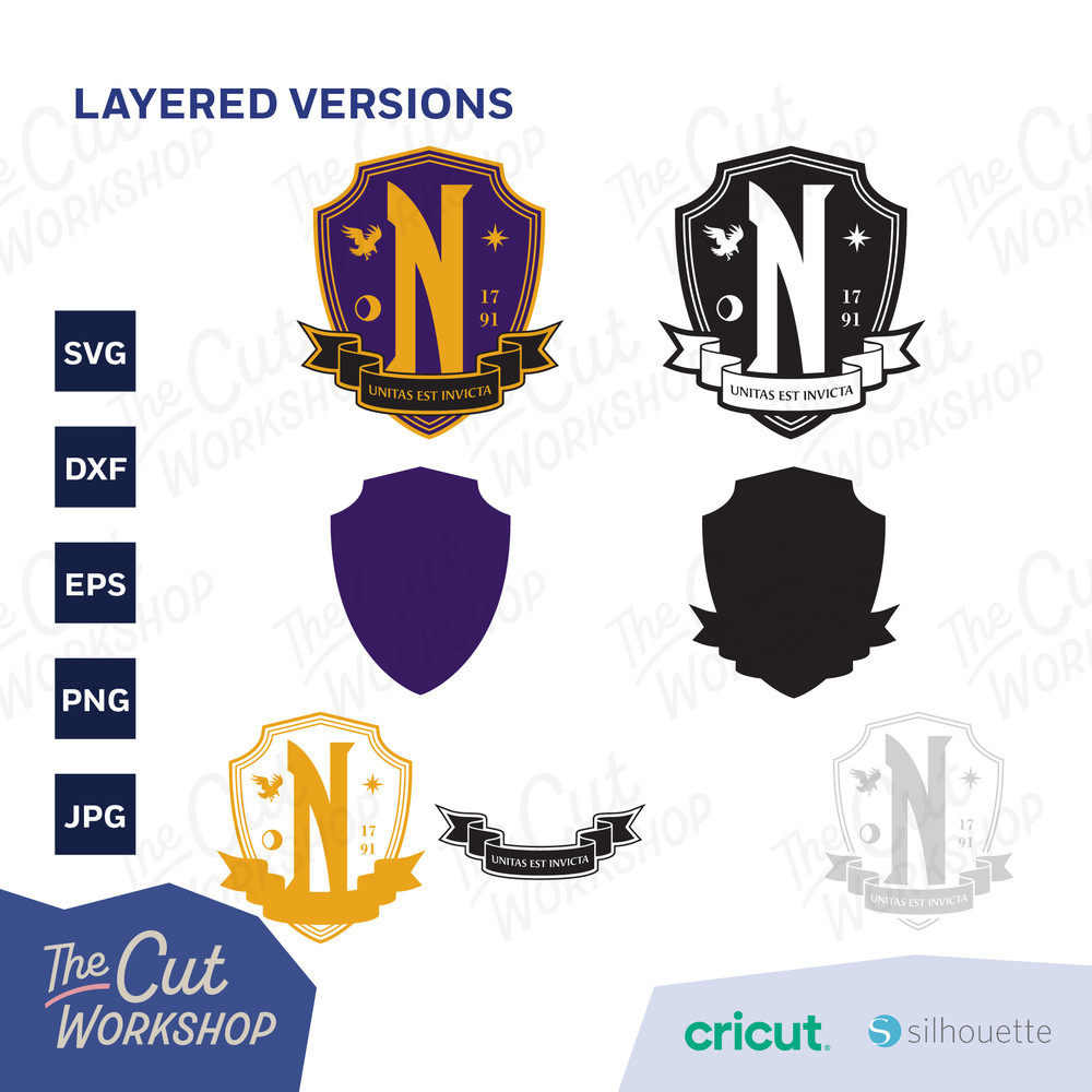 Nevermore Academy Badge Logo Wednesday Addams  Layered SVG Clipart Images Digital Download Sublimation Cricut Cut File Png Dxf Jpg - 2.jpg