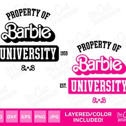 property of barbi university 80s retro logo svg png jpg clipart digital download sublimation cricut cut file eps dxf